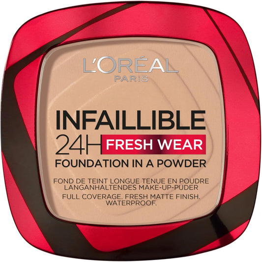 L'Oreal Paris Infallible Fresh Wear 24HR Foundation - Waterproof Full Coverage Matte Powder, Transfer-Proof
