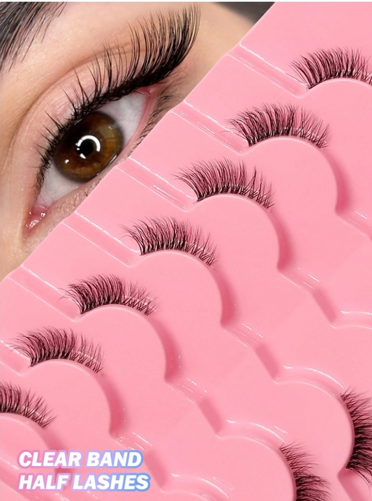 Half Lashes with Clear Band Cat Eye Tail 7 Pairs