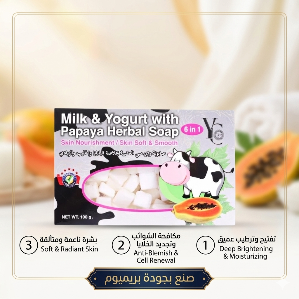 صابونة واي سي (YC) بخلاصة البابايا والحليب والزبادي