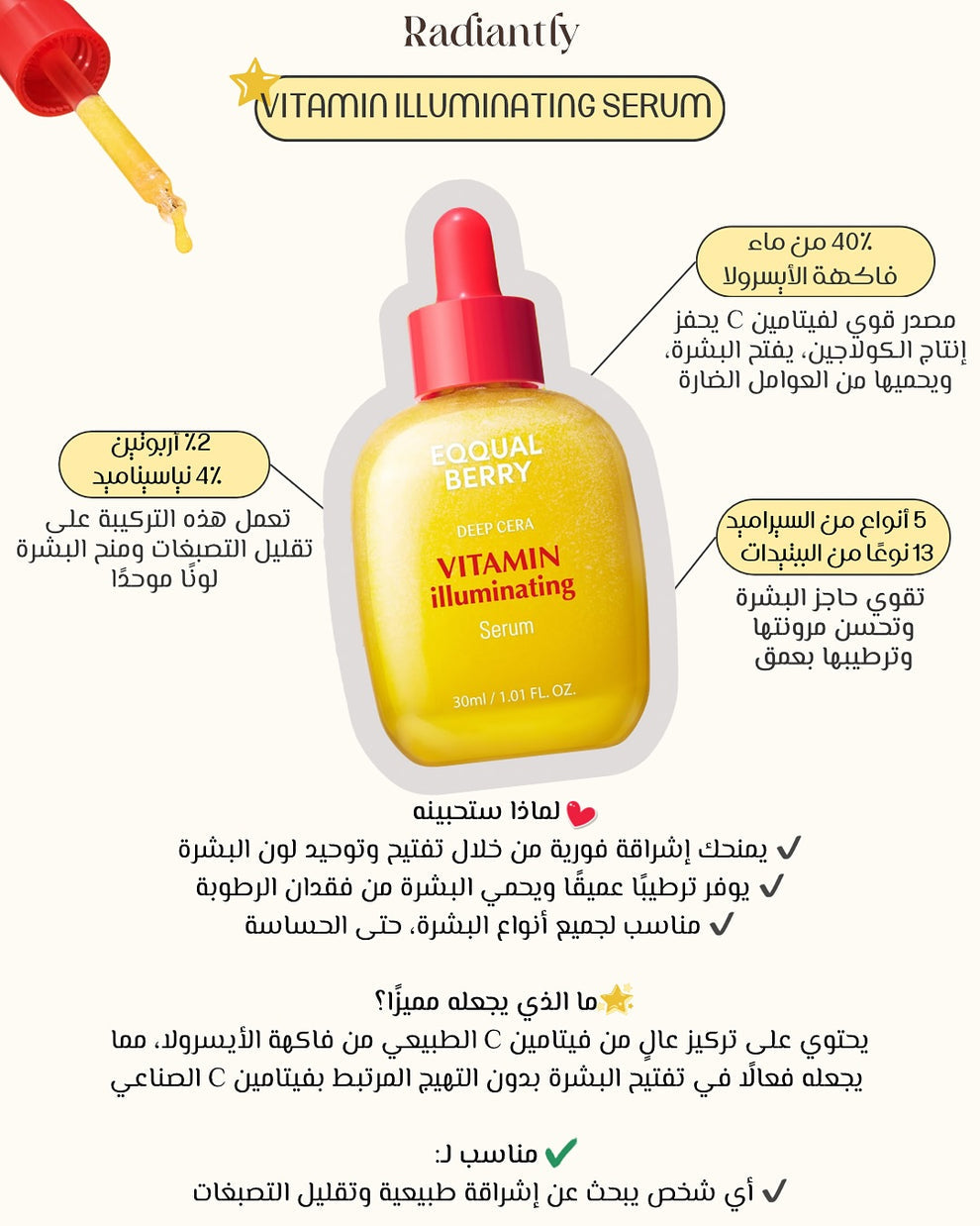 Equalberry Glow Vitamin Serum for skin brightening and spot correction – 30ml