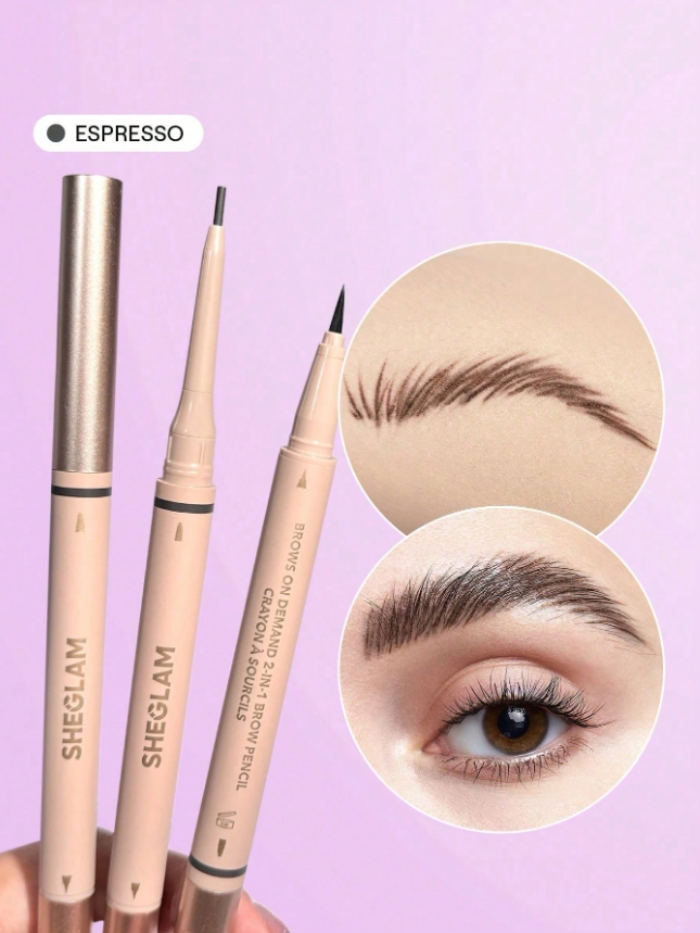 SHEGLAM قلم حواجب 2 في 1 من Brows On Demand-قلم حواجب سائل مقاوم للماء قلم حواجب