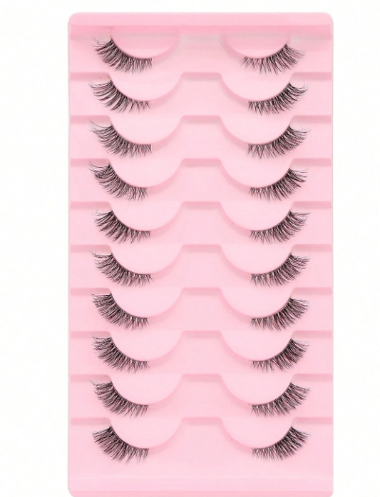 10 Pairs 3D Faux Mink Short Soft Cat Eye Transparent False Eyelashes
