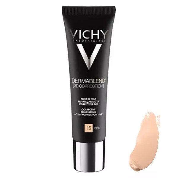 Vichy Dermablend 3D Correction Foundation in 45 Gold, a corrective liquid foundation designed to provide coverage for blemish-prone skin