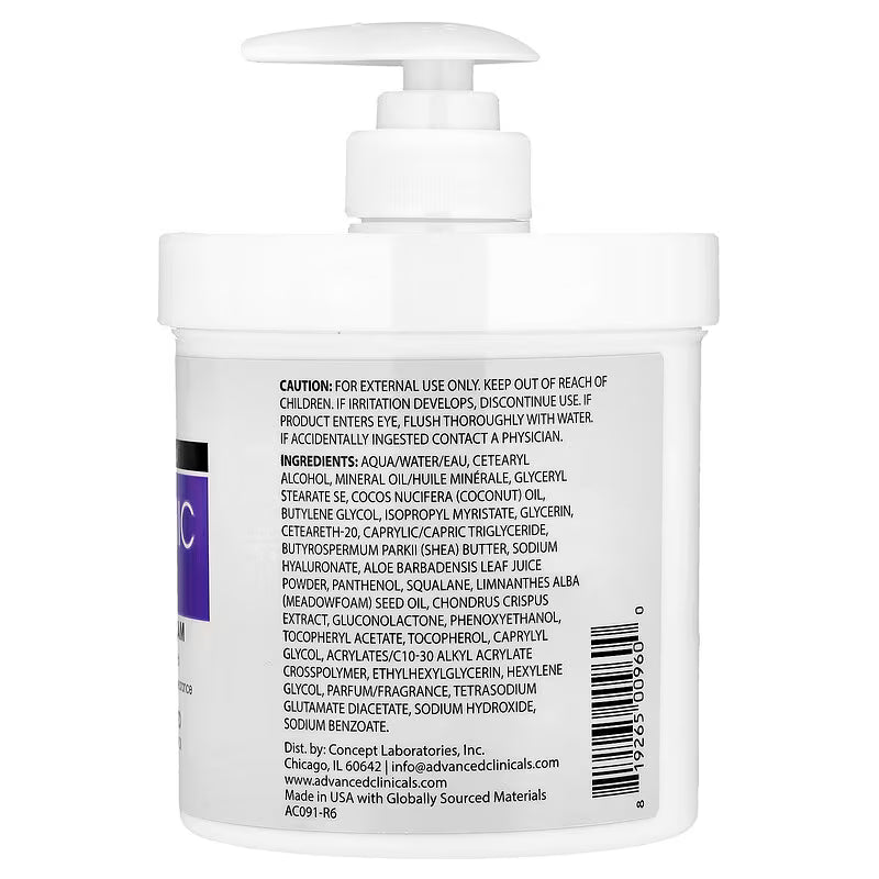 ادفانسد كلينيكالز‏, حمض الهيالورونيك، كريم ترطيب الجسم، 16 أونصة (454 جم)