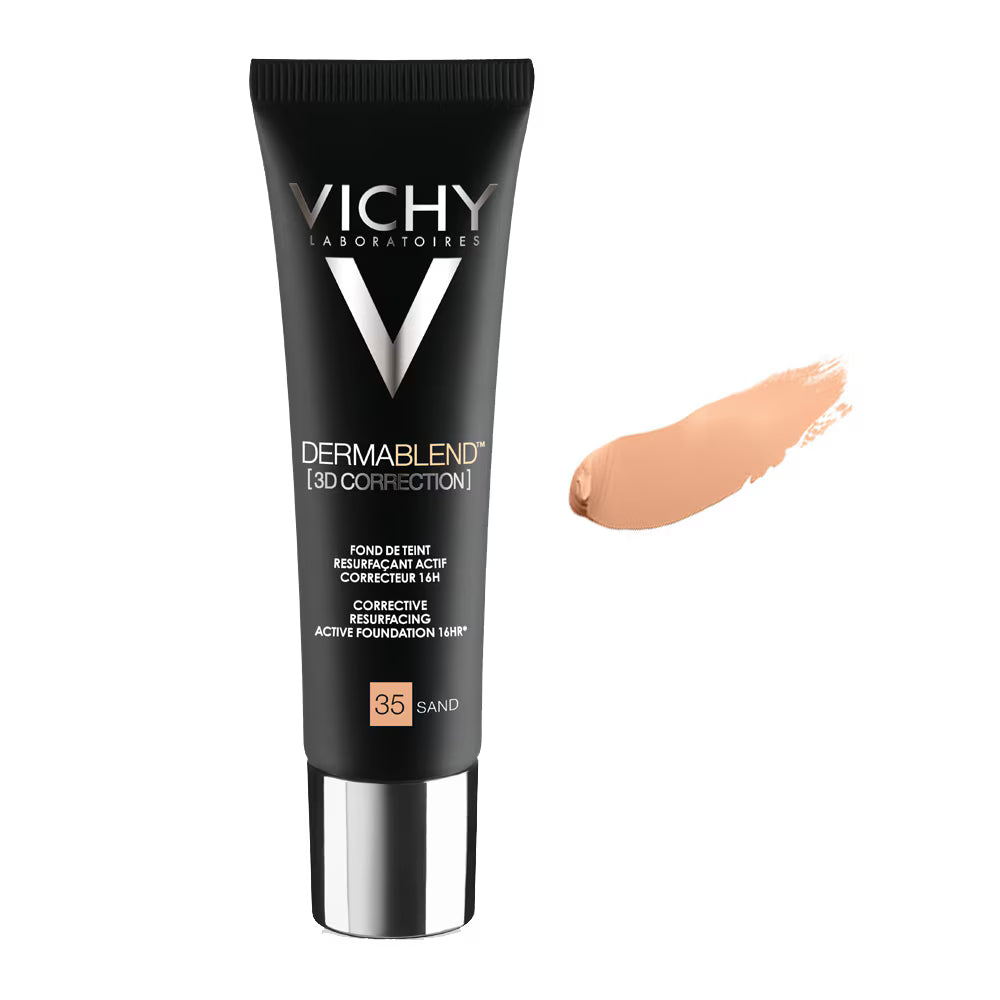 Vichy Dermablend 3D Correction Foundation in 45 Gold, a corrective liquid foundation designed to provide coverage for blemish-prone skin