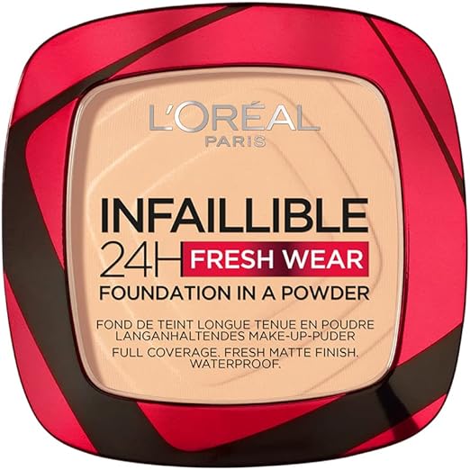 L'Oreal Paris Infallible Fresh Wear 24HR Foundation - Waterproof Full Coverage Matte Powder, Transfer-Proof