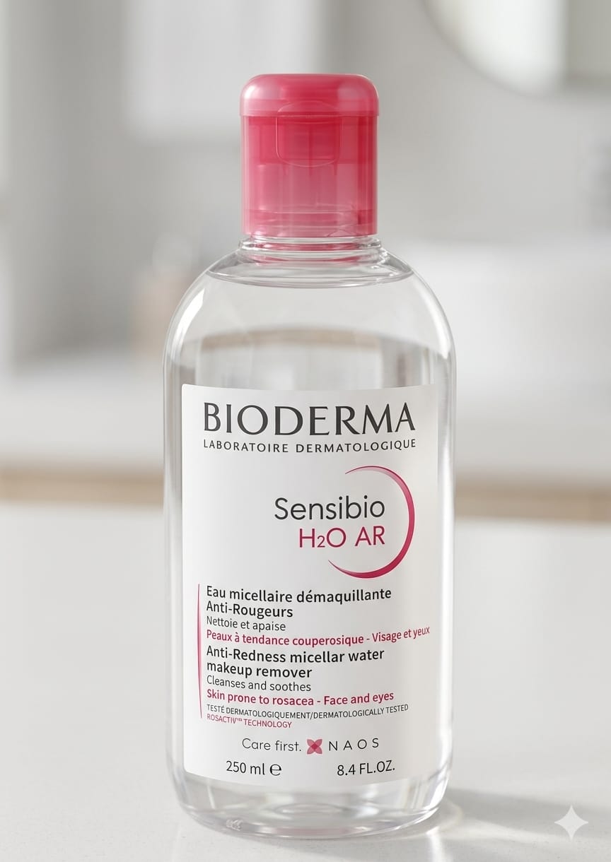 Bioderma Sensibio H2O Micellar Water, a cleanser and makeup remover specifically designed for sensitive skin.