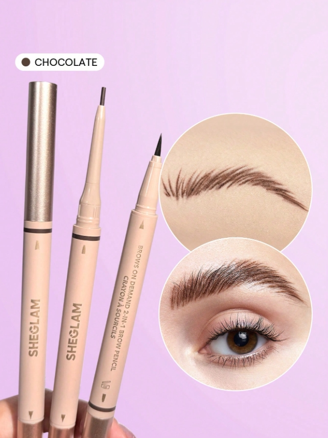 SHEGLAM قلم حواجب 2 في 1 من Brows On Demand-قلم حواجب سائل مقاوم للماء قلم حواجب