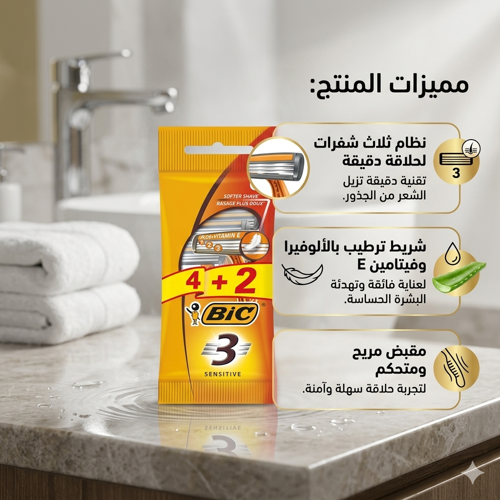 شفرات حلاقة من نوع BIC 3 Sensitive